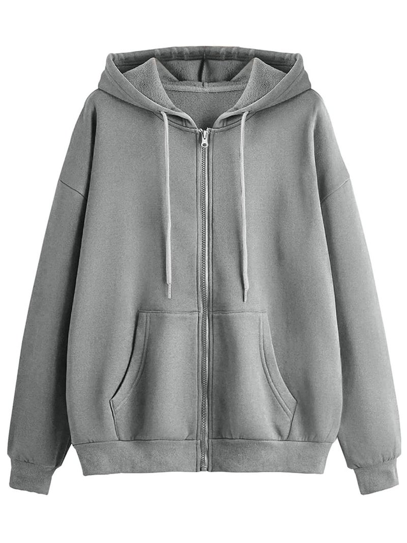 JUNEBERRY® Cotton Polly Fleece Regular Fit Grey Graphic Hoodie for Women (JJK0423GYPL31_3XL) - Image 1