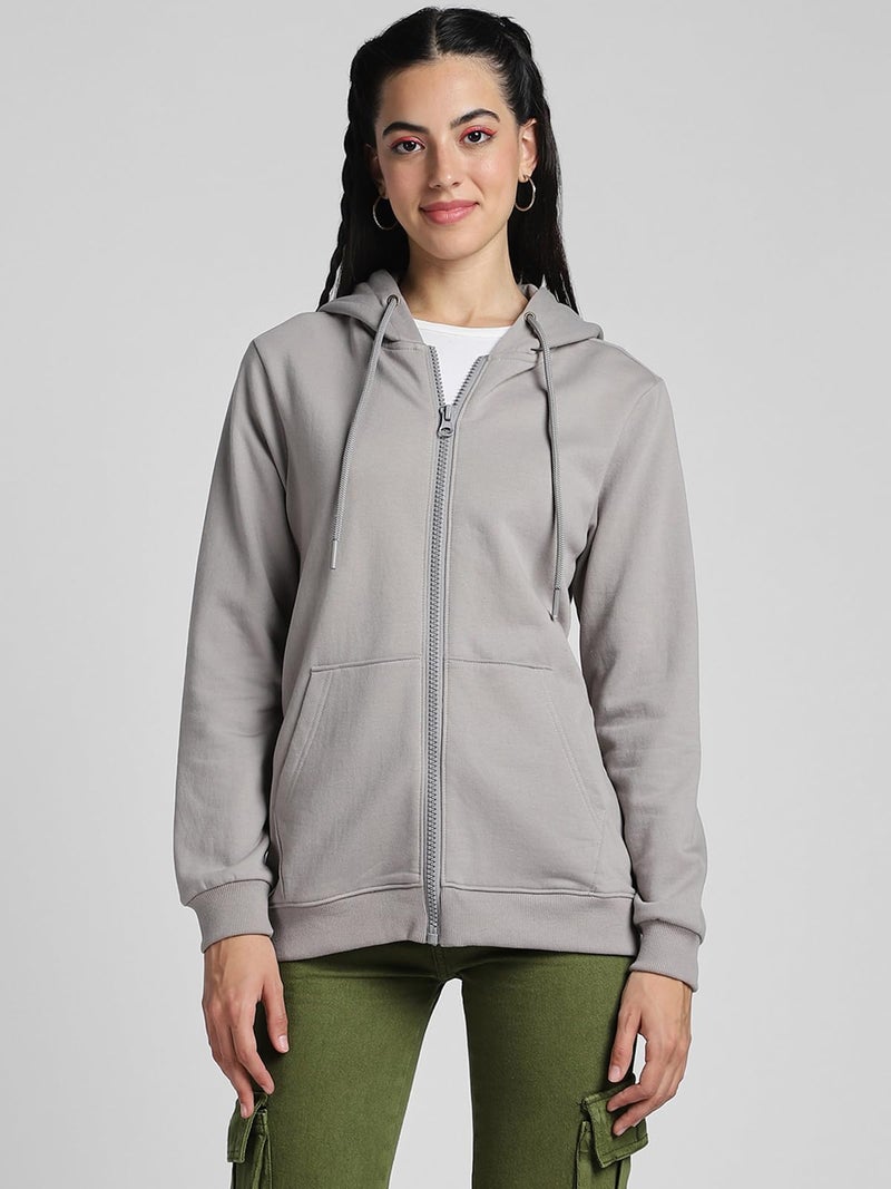 JUNEBERRY® Cotton Polly Fleece Regular Fit Grey Graphic Hoodie for Women (JJK0423GYPL31_3XL) - Image 4