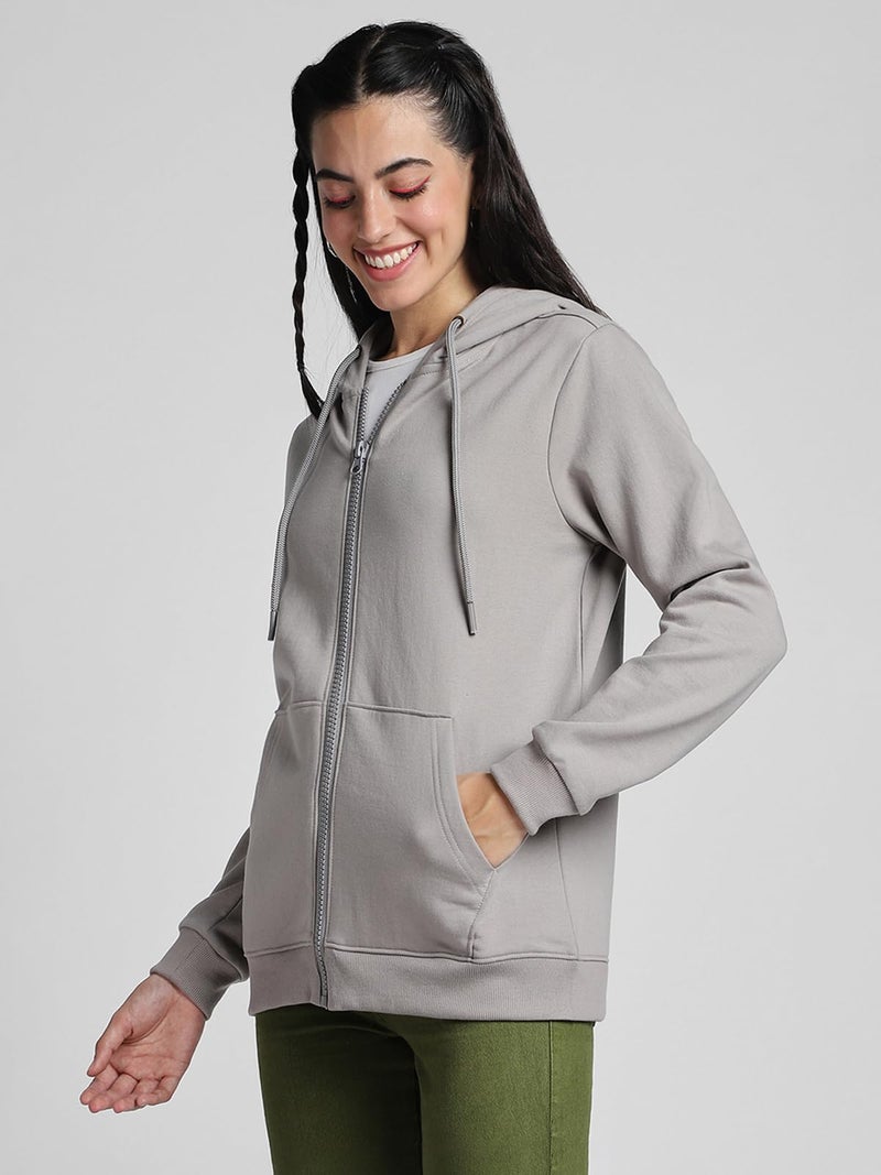 JUNEBERRY® Cotton Polly Fleece Regular Fit Grey Graphic Hoodie for Women (JJK0423GYPL31_3XL) - Image 3