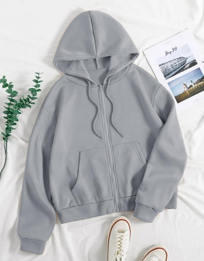 JUNEBERRY® Cotton Polly Fleece Regular Fit Grey Graphic Hoodie for Women (JJK0423GYPL31_3XL) - Image 2