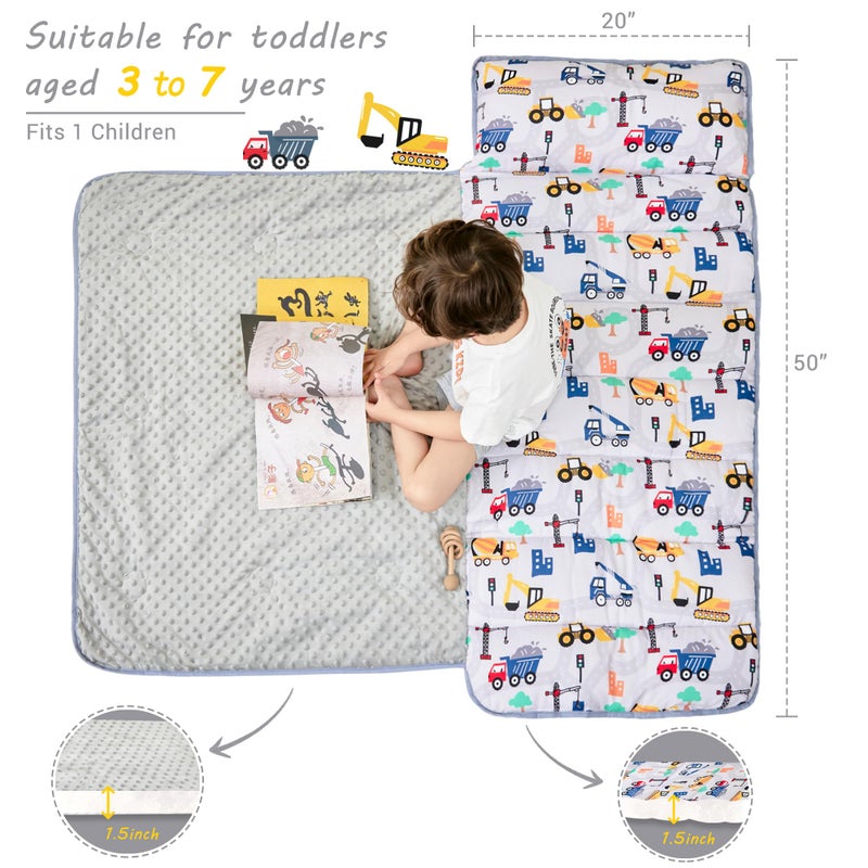 Lasoftan Toddler Nap Mat with Pillow and Blanket, Extra Large Rolled Napping Mats,Toddler Nap mats for Boys Girls, Truck - Image 4