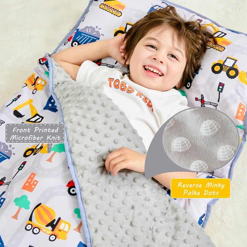 Lasoftan Toddler Nap Mat with Pillow and Blanket, Extra Large Rolled Napping Mats,Toddler Nap mats for Boys Girls, Truck - Image 2