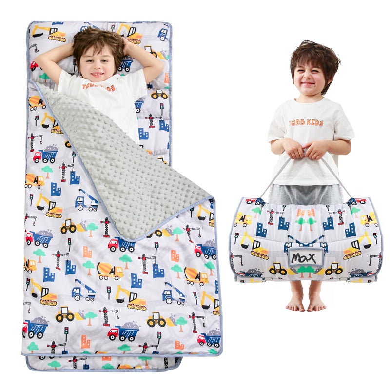 Lasoftan Toddler Nap Mat with Pillow and Blanket, Extra Large Rolled Napping Mats,Toddler Nap mats for Boys Girls, Truck - Image 1