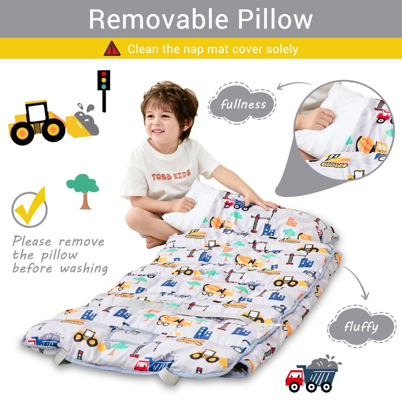 Lasoftan Toddler Nap Mat with Pillow and Blanket, Extra Large Rolled Napping Mats,Toddler Nap mats for Boys Girls, Truck - Image 5