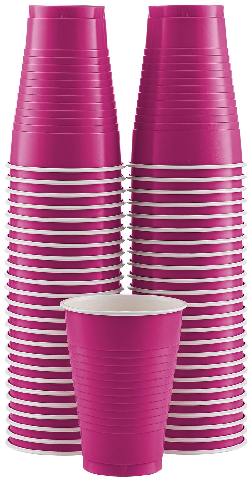 Amcrate Disposable Plastic Cups Burgundy Colored Cups 12Ounce Plastic Party Cups Strong and Sturdy Disposable Cups for Party Wedding Christmas Halloween Party Cup 50 Pack