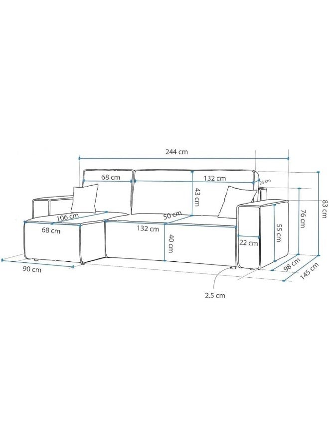 Modern Corduroy Sectional Sofa with Chaise - Image 2
