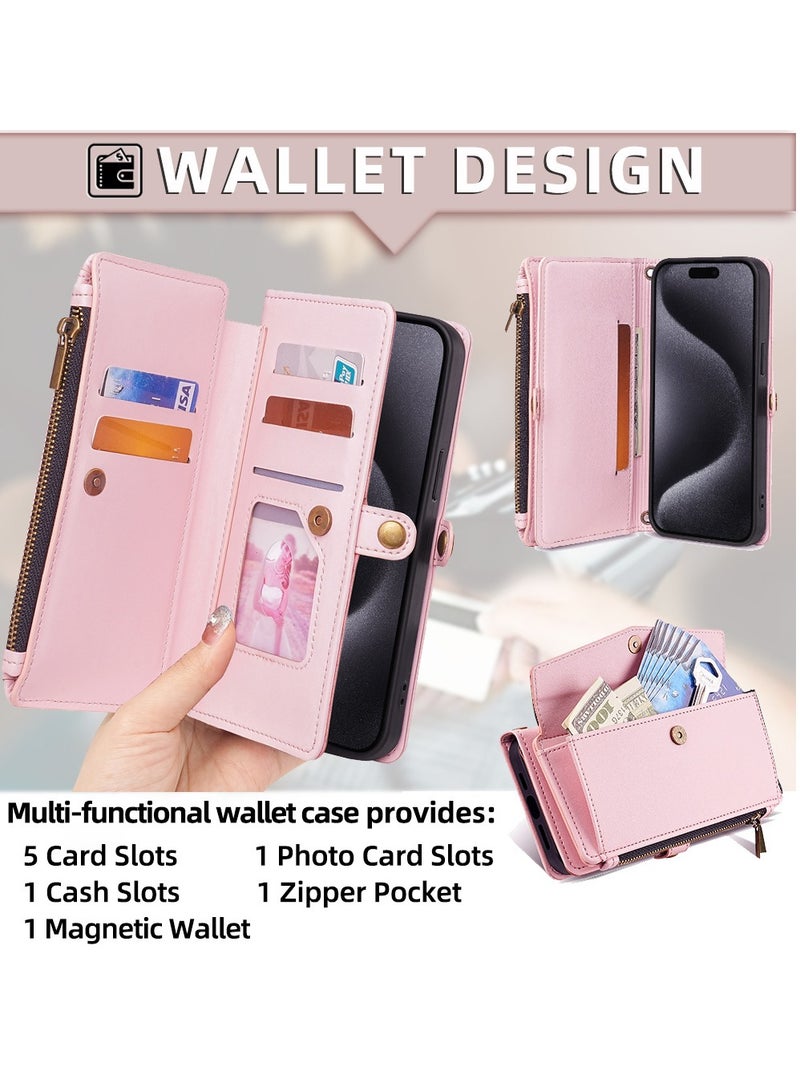 General Wallet Case for iPhone 15 Pro Max/15 Pro/15 Plus/15 with Women's Zipper Card Holder, Cross Slot Phone Case with Flap and Credit Card Holder Compatible with iPhone 15 Pro Max/15 Pro/15 Plus/15  - Image 3