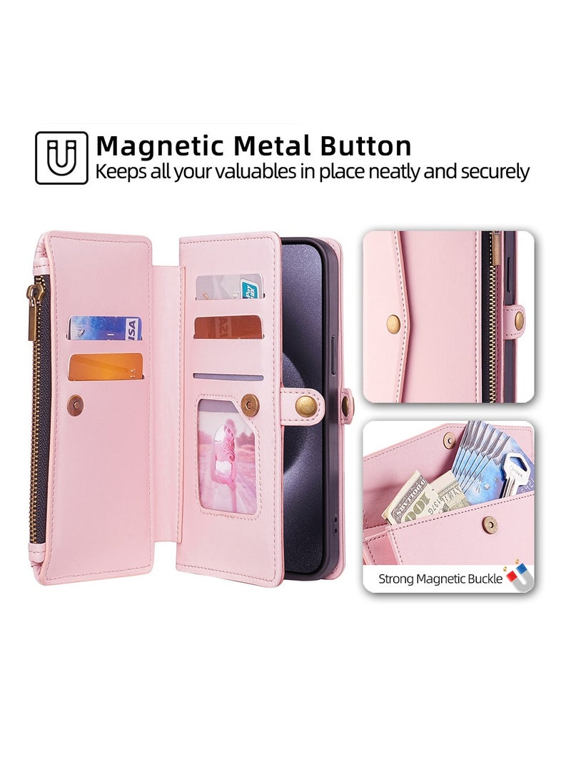 General Wallet Case for iPhone 15 Pro Max/15 Pro/15 Plus/15 with Women's Zipper Card Holder, Cross Slot Phone Case with Flap and Credit Card Holder Compatible with iPhone 15 Pro Max/15 Pro/15 Plus/15  - Image 2