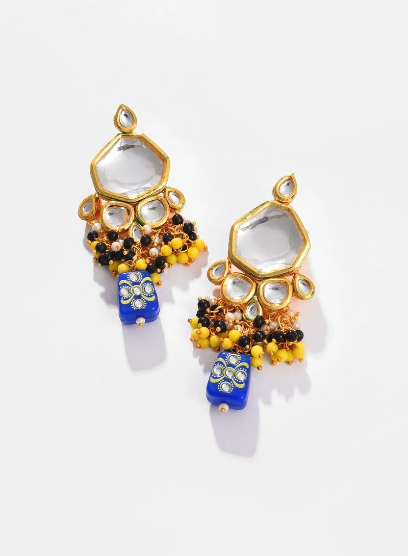 SOHI Gold Plated Kundan Beaded Necklace, Earrings and Maang Tikka Set