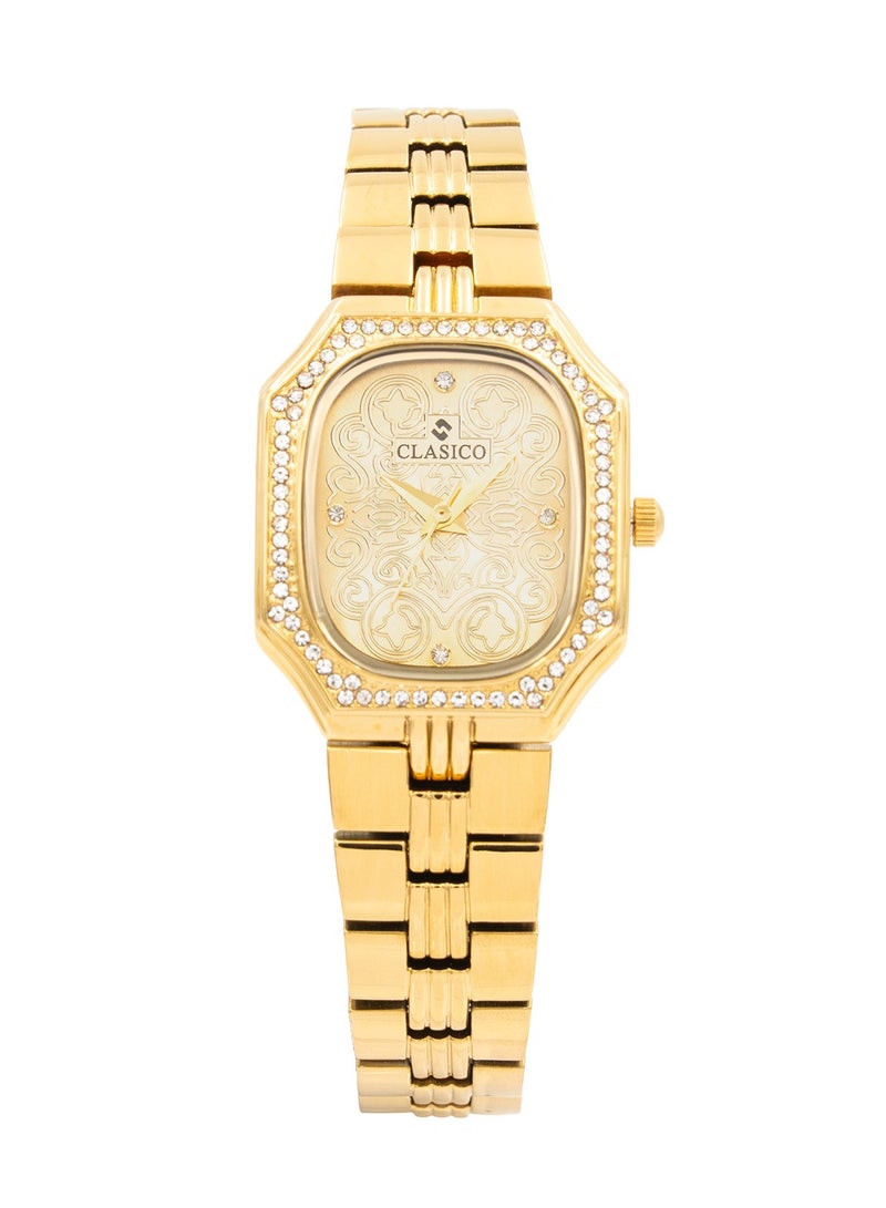 Clasico Eleganza Women Premium Analog Watch 30mm – Gold – Crystal Studded Bezel  - Image 1