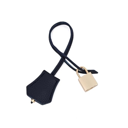 M-ioi-M MioiM Genuine Leather Key Clochette Bag Charms Bell Shaped Key Holder Purse Pendant Ornament Deco Keychain Accessories Replacement for Luxury Designer HandbagsMidnight Blue light gold padlock - Image 1