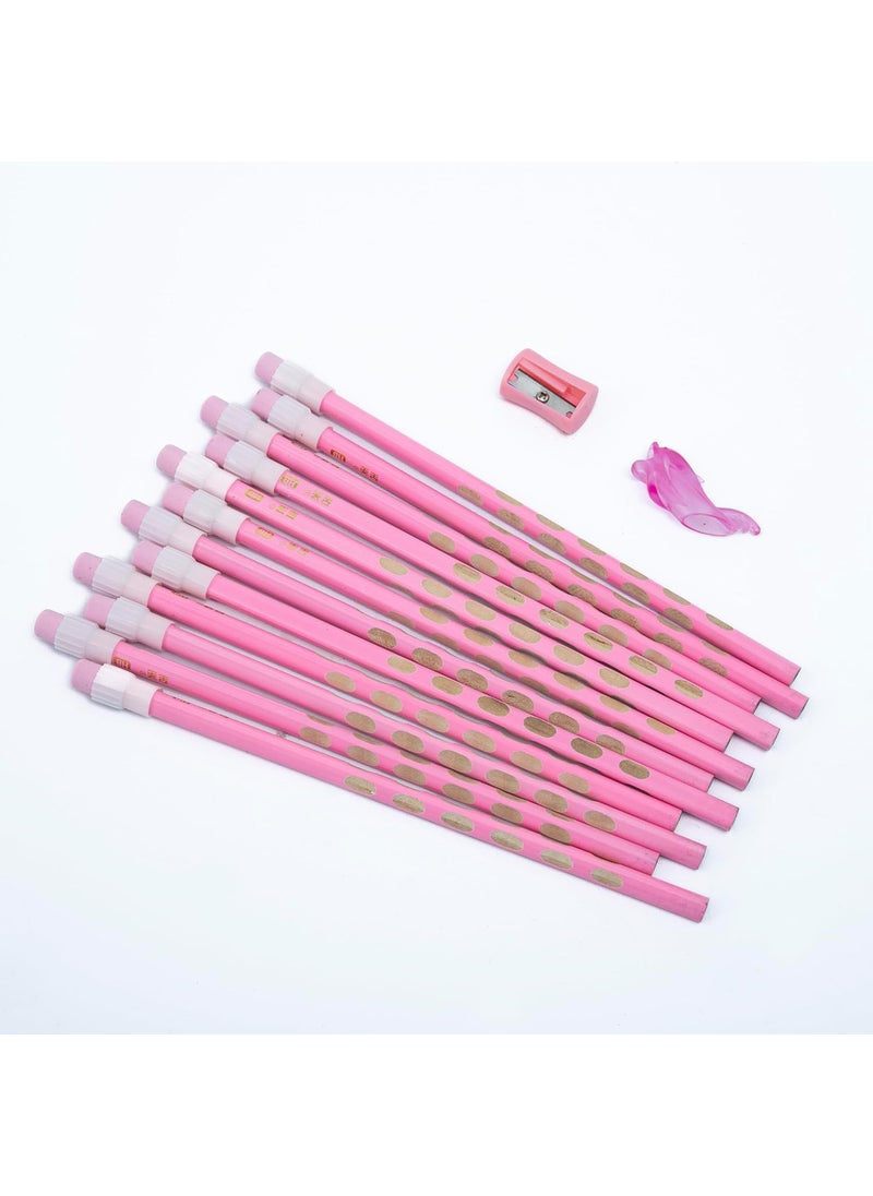 GETHOME - Gethome Dongdong 12 Pcs Unique Pencils with Top Erasers 1 Hand Grip and 1 Sharpner School Stationery Set for Kids Writing Drawing Sketching Pack Of 2 - Image 1