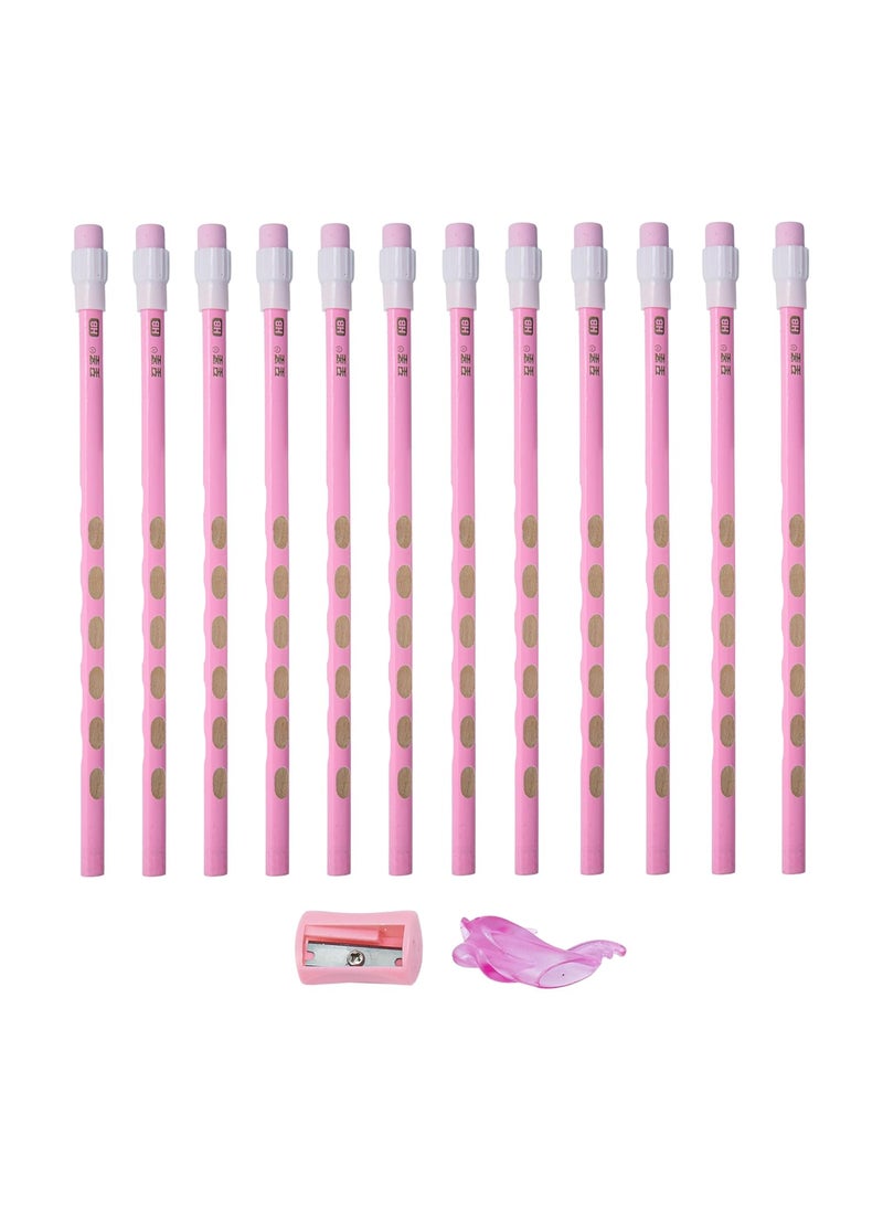 GETHOME - Gethome Dongdong 12 Pcs Unique Pencils with Top Erasers 1 Hand Grip and 1 Sharpner School Stationery Set for Kids Writing Drawing Sketching Pack Of 2 - Image 1