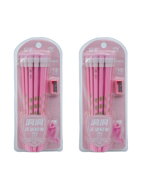 Gethome Dongdong 12 Pcs Unique Pencils with Top Erasers 1 Hand Grip and 1 Sharpner School Stationery Set for Kids Writing Drawing Sketching Pack Of 2