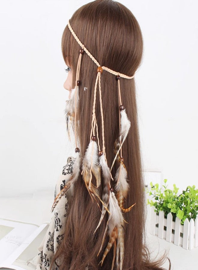 WLBON Feather Headband Hippie Indian Boho Tassel Bohemian Halloween Hair Hoop Women Crown Hairband Party Decoration Headdress Cosplay Costume Handmade Headpiece Accessories White - Image 3