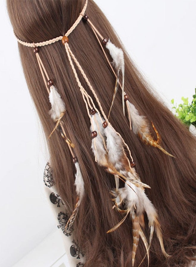 WLBON Feather Headband Hippie Indian Boho Tassel Bohemian Halloween Hair Hoop Women Crown Hairband Party Decoration Headdress Cosplay Costume Handmade Headpiece Accessories White - Image 2