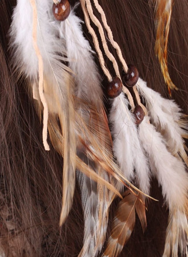 WLBON Feather Headband Hippie Indian Boho Tassel Bohemian Halloween Hair Hoop Women Crown Hairband Party Decoration Headdress Cosplay Costume Handmade Headpiece Accessories White - Image 5