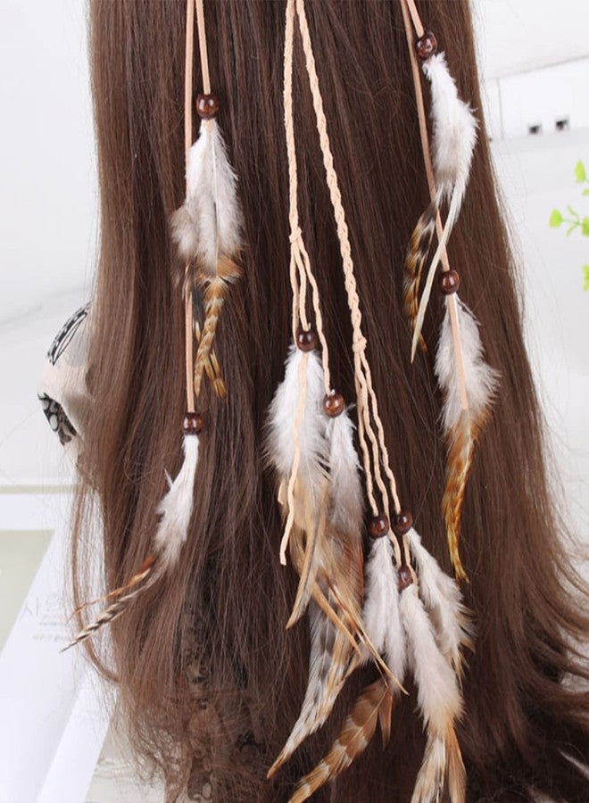 WLBON Feather Headband Hippie Indian Boho Tassel Bohemian Halloween Hair Hoop Women Crown Hairband Party Decoration Headdress Cosplay Costume Handmade Headpiece Accessories White - Image 4
