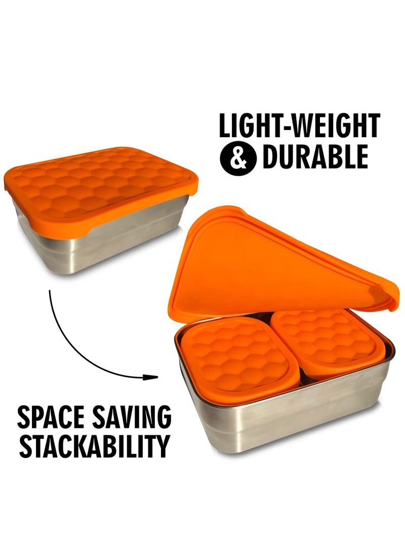 KASTWAVE Stainless Steel Food Containers with Lids Set of 3 (24.34 oz, 8 oz, 8 oz) - Metal Snack Container for Kids, Lunch Box with Silicone Lids Sandwich Containers-Premium Leakproof Bento Box Storage  - Image 3