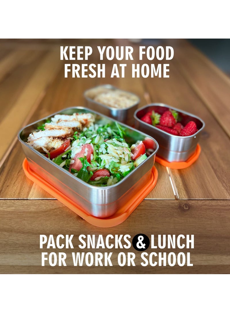 KASTWAVE Stainless Steel Food Containers with Lids Set of 3 (24.34 oz, 8 oz, 8 oz) - Metal Snack Container for Kids, Lunch Box with Silicone Lids Sandwich Containers-Premium Leakproof Bento Box Storage  - Image 5
