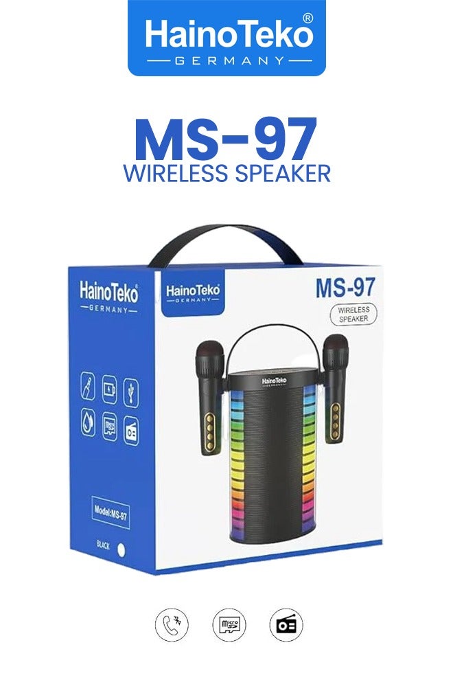 Haino Teko Haino Teko MS 97 Wireless Bluetooth Speaker with Mic Combo Portable Rechargeable Waterproof Karaoke Machine High Bass LED Party Box USB/SD/AUX/FM Radio Outdoor Music System Home Audio Travel Speaker Loud Sound box for Singing Events Mic Speaker Set - Image 4