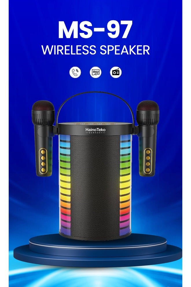 Haino Teko Haino Teko MS 97 Wireless Bluetooth Speaker with Mic Combo Portable Rechargeable Waterproof Karaoke Machine High Bass LED Party Box USB/SD/AUX/FM Radio Outdoor Music System Home Audio Travel Speaker Loud Sound box for Singing Events Mic Speaker Set - Image 3