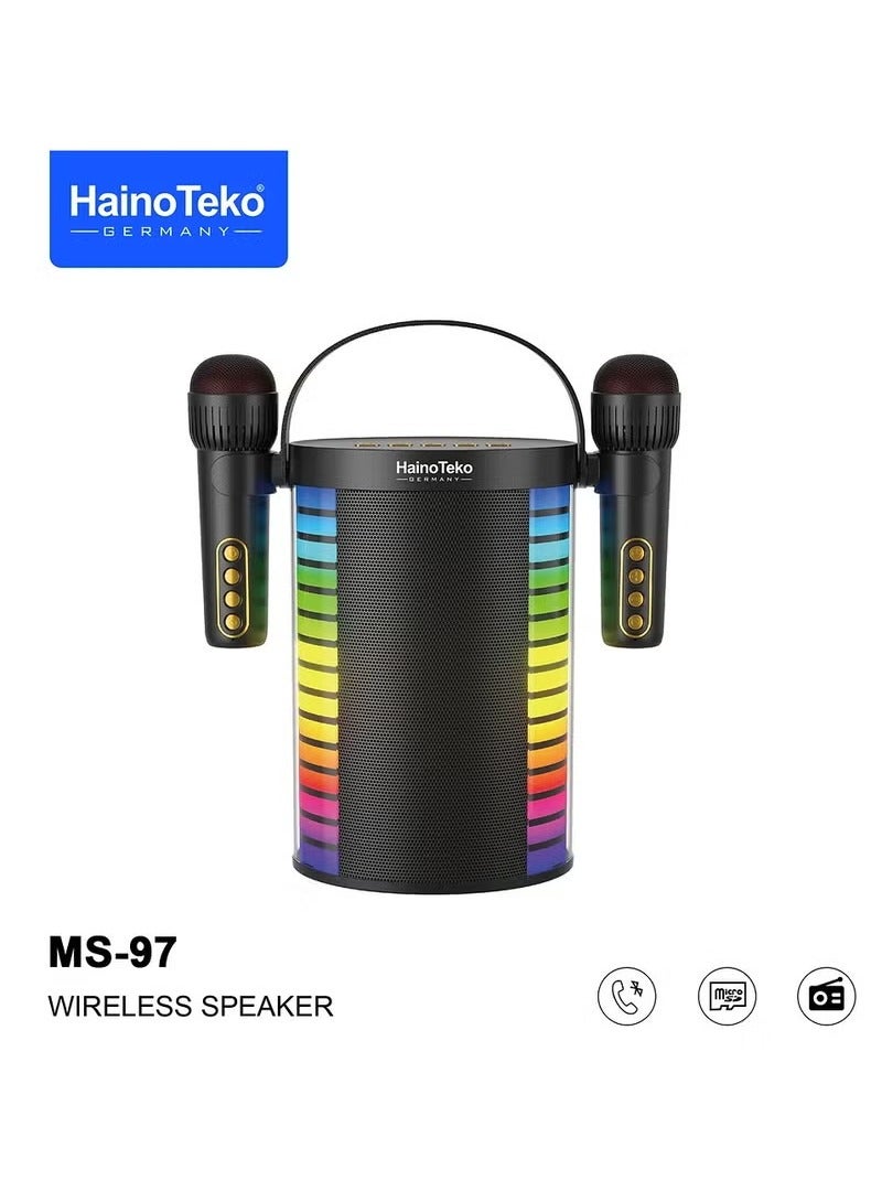 Haino Teko Haino Teko MS 97 Wireless Bluetooth Speaker with Mic Combo Portable Rechargeable Waterproof Karaoke Machine High Bass LED Party Box USB/SD/AUX/FM Radio Outdoor Music System Home Audio Travel Speaker Loud Sound box for Singing Events Mic Speaker Set  - Image 1