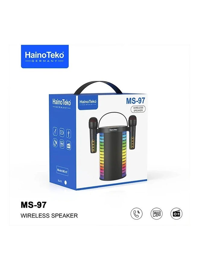 Haino Teko Haino Teko MS 97 Wireless Bluetooth Speaker with Mic Combo Portable Rechargeable Waterproof Karaoke Machine High Bass LED Party Box USB/SD/AUX/FM Radio Outdoor Music System Home Audio Travel Speaker Loud Sound box for Singing Events Mic Speaker Set  - Image 3