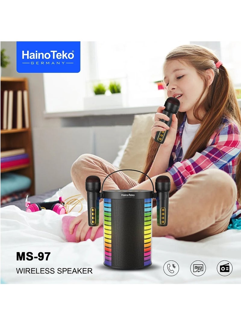 Haino Teko Haino Teko MS 97 Wireless Bluetooth Speaker with Mic Combo Portable Rechargeable Waterproof Karaoke Machine High Bass LED Party Box USB/SD/AUX/FM Radio Outdoor Music System Home Audio Travel Speaker Loud Sound box for Singing Events Mic Speaker Set  - Image 2