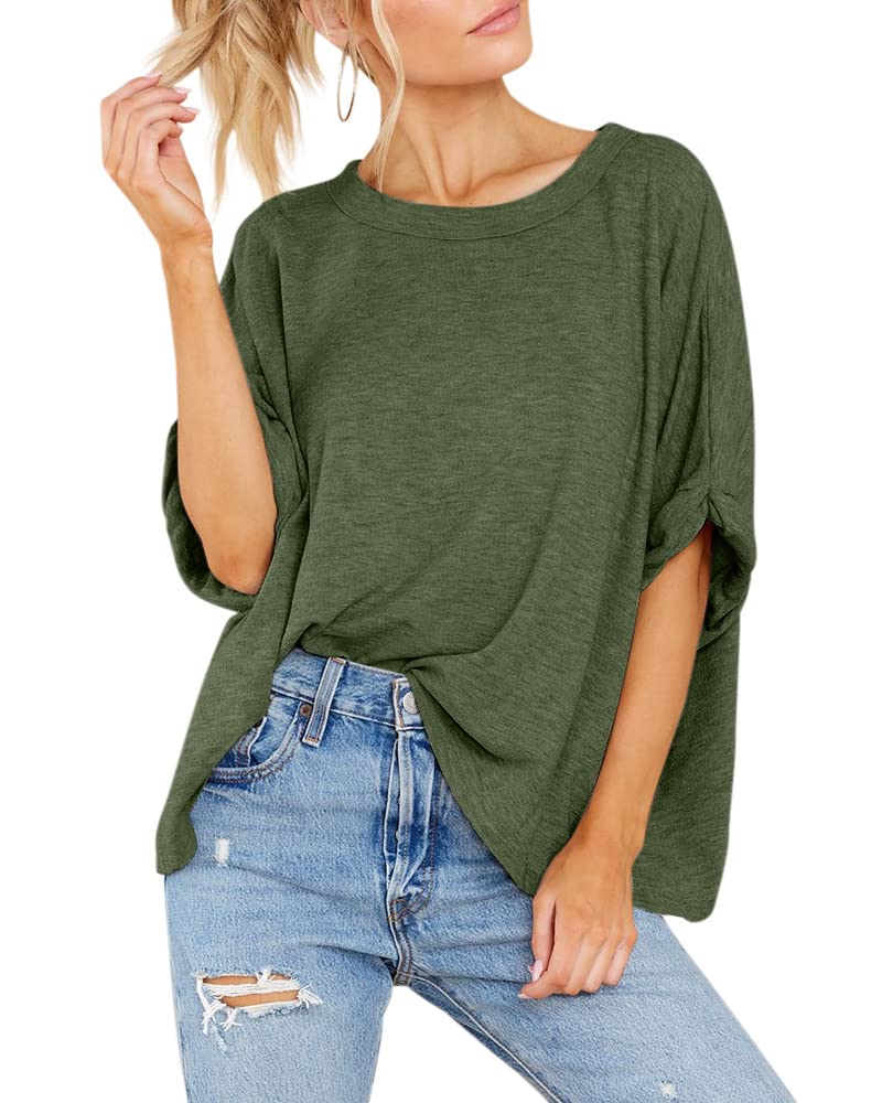 GeGekoko Women Oversized T-Shirt Summer Casual Short Sleeve Loose Tee Tops Army Green - Image 3