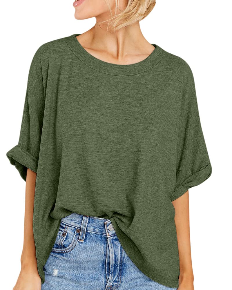 GeGekoko Women Oversized T-Shirt Summer Casual Short Sleeve Loose Tee Tops Army Green - Image 1