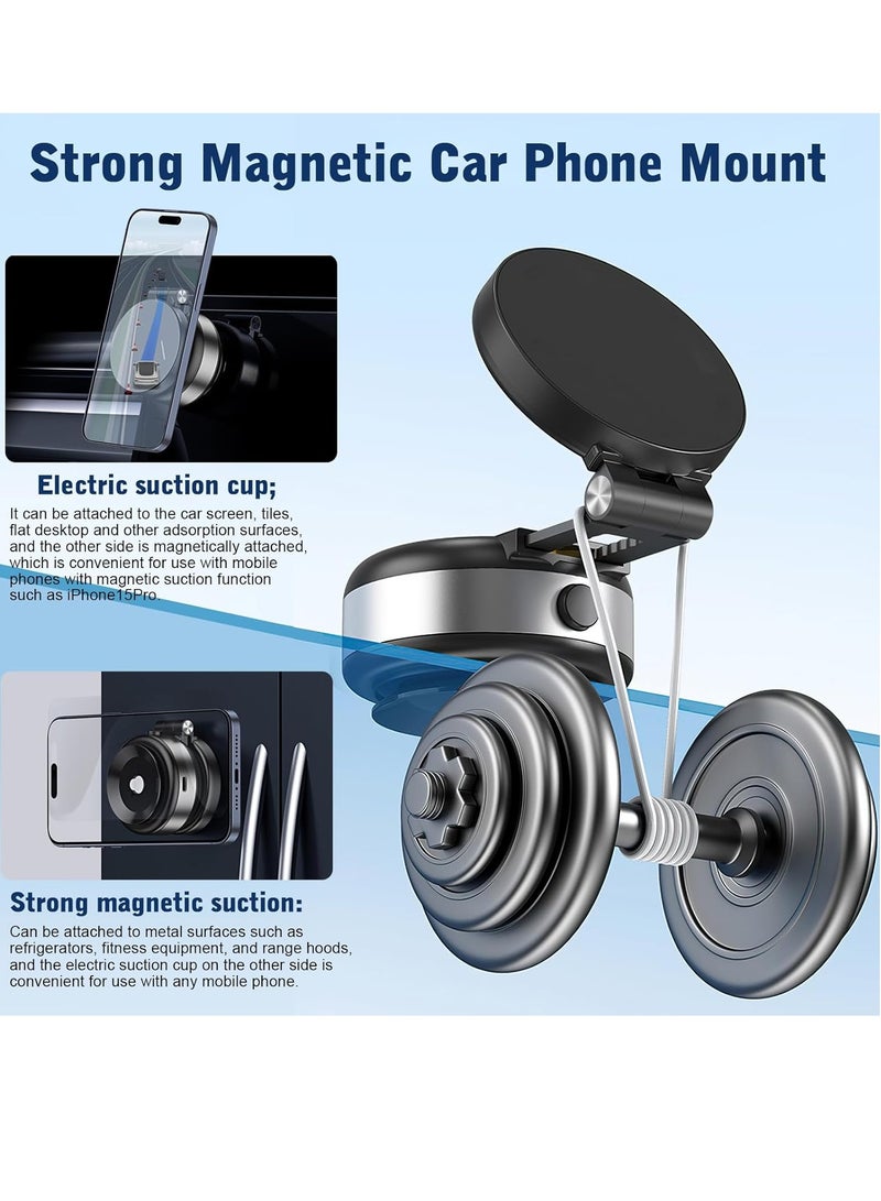 ELTRAZONE Electric Vacuum Magnetic Suction Phone Mount – 360° Rotating Magnetic Phone Holder, Foldable Smart Double-Sided Suction Design, Strong Magnetic Car Phone Holder for Car, Mirror, & Smooth Surfaces – Premium Black (Universal Compatibility) - Image 4