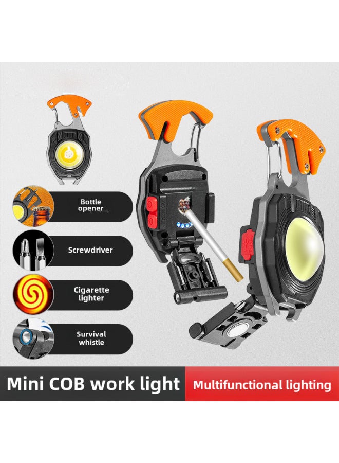 Mini Keychain Flashlight Type-c Charging Outdoor Camping Car Repair Multi-function Cob Work Light Portable Handheld Torch-Color:W5147 Yellow  - Image 1