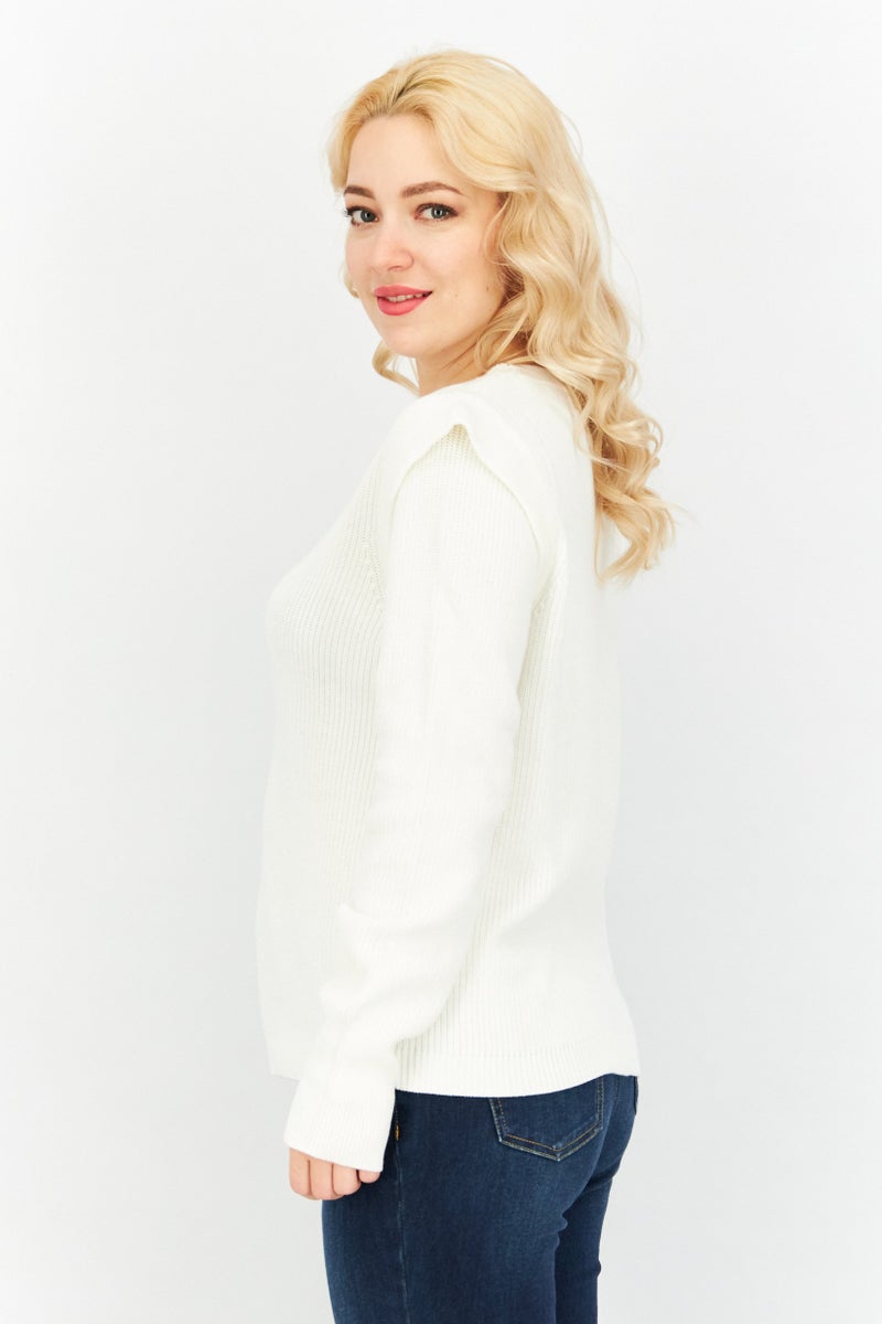 ESPRIT Women Crew Neck Knitted Sweater, White - Image 3