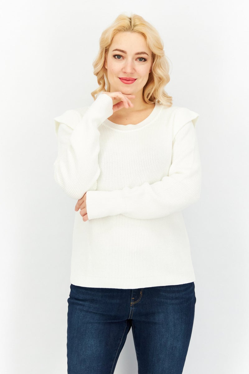 ESPRIT Women Crew Neck Knitted Sweater, White - Image 1
