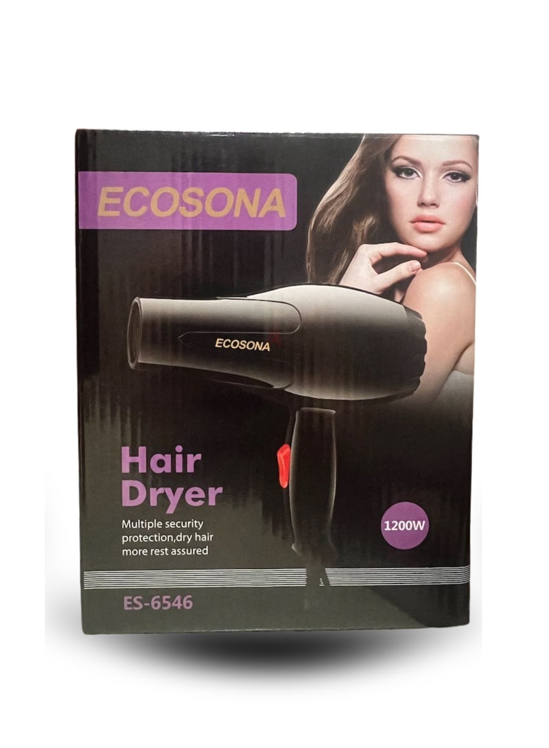 ECOSONA Hair Dryer - 2-Speed setting &  1200W, Cool Shot Function For Frizz Free Shine Detachable Cap- | black - Image 5