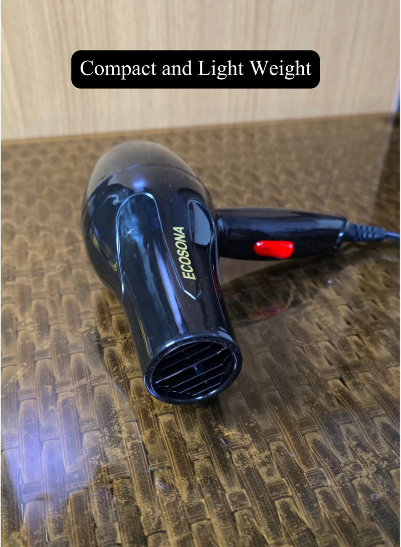 ECOSONA Hair Dryer - 2-Speed setting &  1200W, Cool Shot Function For Frizz Free Shine Detachable Cap- | black - Image 1