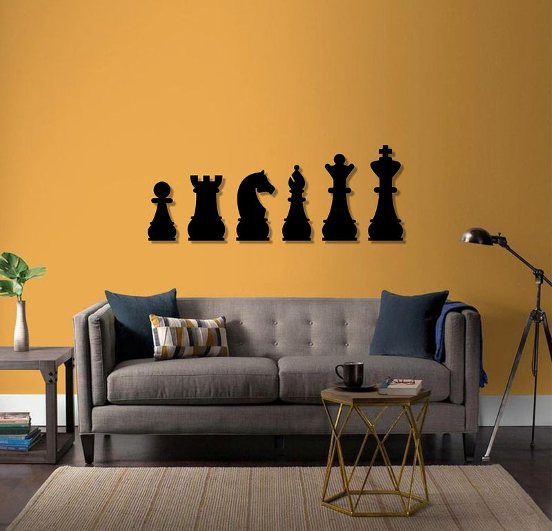 AD INFINITUM® Wooden Wall Art Hanging | Black Designed Wooden Decor Sculptures | Black Wall Art Decoration for Contemporary Home, Bedroom, Living Room, Office etc. (Chess Pieces, Set of 6) - Image 3