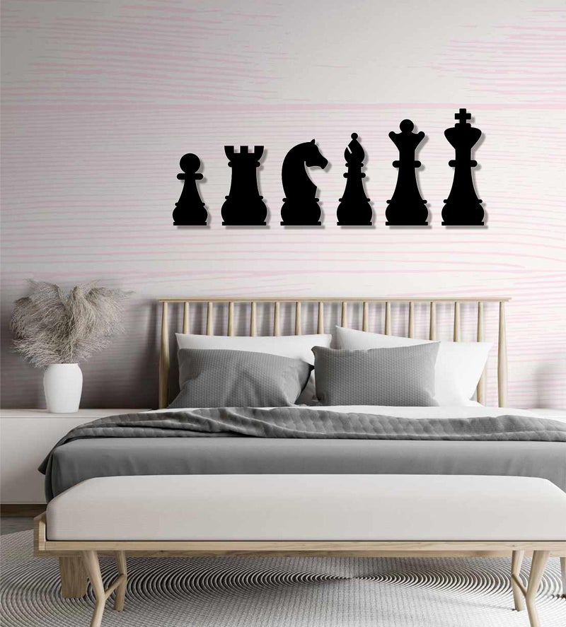 AD INFINITUM® Wooden Wall Art Hanging | Black Designed Wooden Decor Sculptures | Black Wall Art Decoration for Contemporary Home, Bedroom, Living Room, Office etc. (Chess Pieces, Set of 6) - Image 5