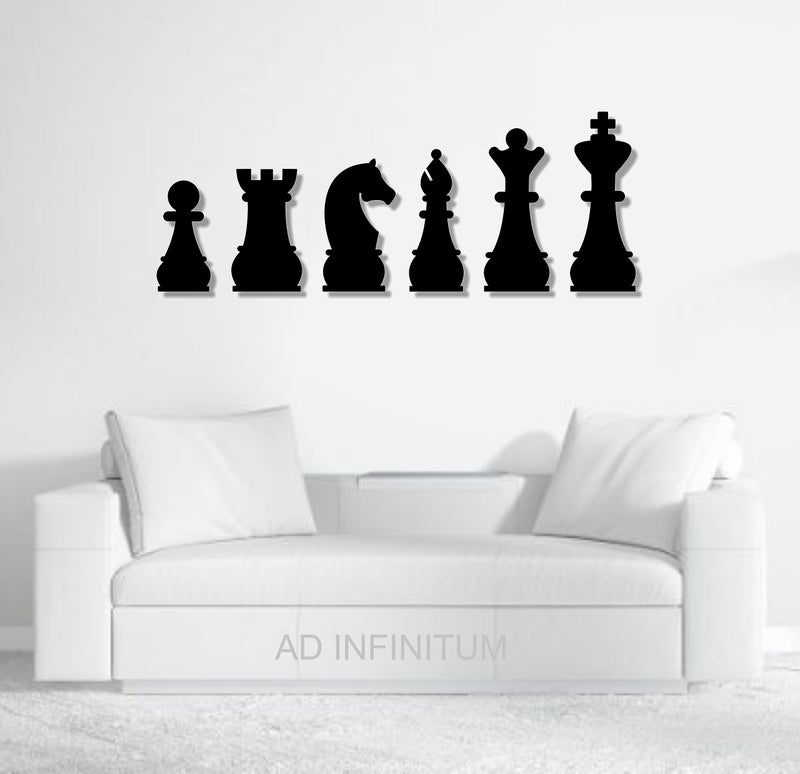 AD INFINITUM® Wooden Wall Art Hanging | Black Designed Wooden Decor Sculptures | Black Wall Art Decoration for Contemporary Home, Bedroom, Living Room, Office etc. (Chess Pieces, Set of 6) - Image 1