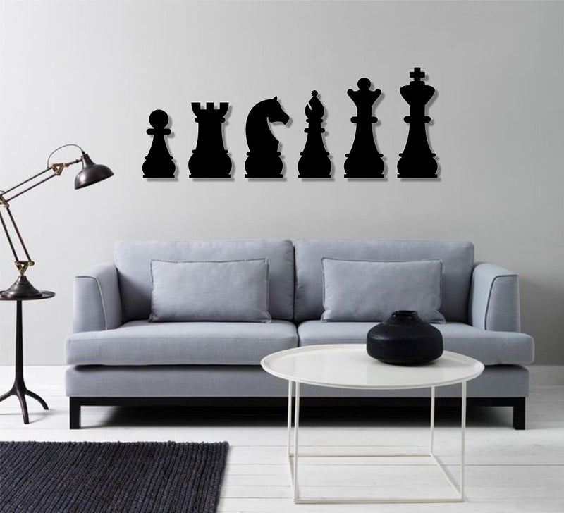 AD INFINITUM® Wooden Wall Art Hanging | Black Designed Wooden Decor Sculptures | Black Wall Art Decoration for Contemporary Home, Bedroom, Living Room, Office etc. (Chess Pieces, Set of 6) - Image 2