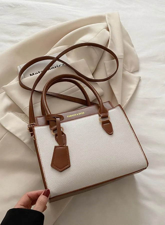تايك تو White Shoulder Bag with Contrast Dual Handle