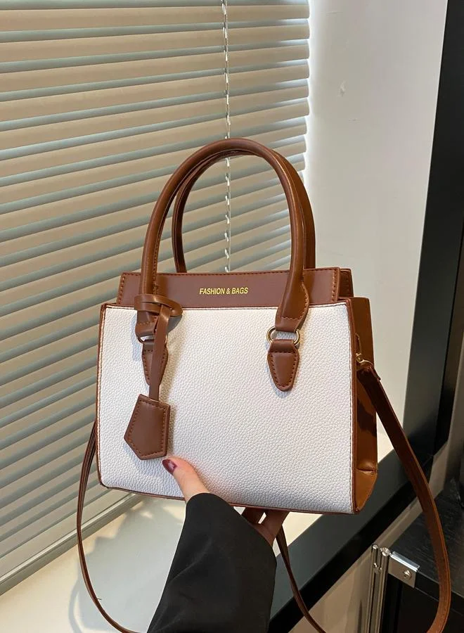 تايك تو White Shoulder Bag with Contrast Dual Handle