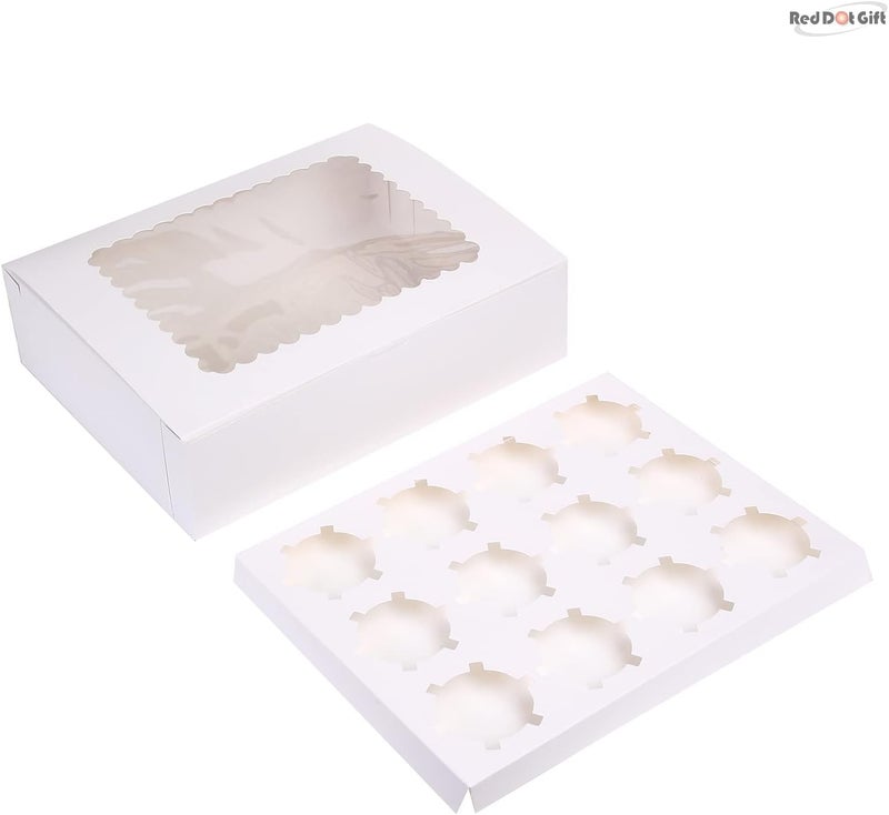 Red Dot Gift REDDOTGIFT® 12-Pack 12 Cavities Cupcake Box with Inserts Cupcake Containers Bakery Cake Carriers (White) - Image 3
