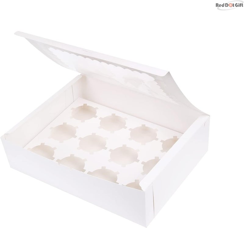 Red Dot Gift REDDOTGIFT® 12-Pack 12 Cavities Cupcake Box with Inserts Cupcake Containers Bakery Cake Carriers (White) - Image 2