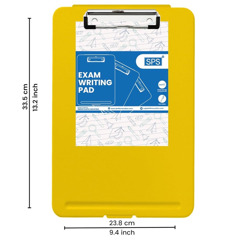 sps Exampad A4 Plastic Clipboard with Built-in Storage and Pen Holder - Ideal for School, Office, Travel - Perfect for Students and Professionals, School and Office - Yellow - Image 2