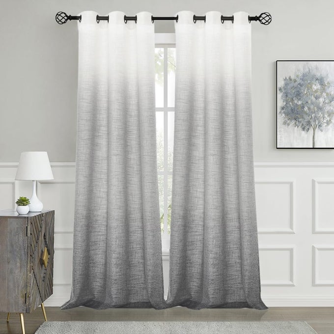 OMBRE WINDOW CURTAIN PANEL LINEN GRADIENT PRINT ON RAYON BLEND FABRIC DRAPERY TREATMENTS FOR LIVING ROOMBEDROOM CREAM WHITE TO GRAY 40 X 84 SET OF 2