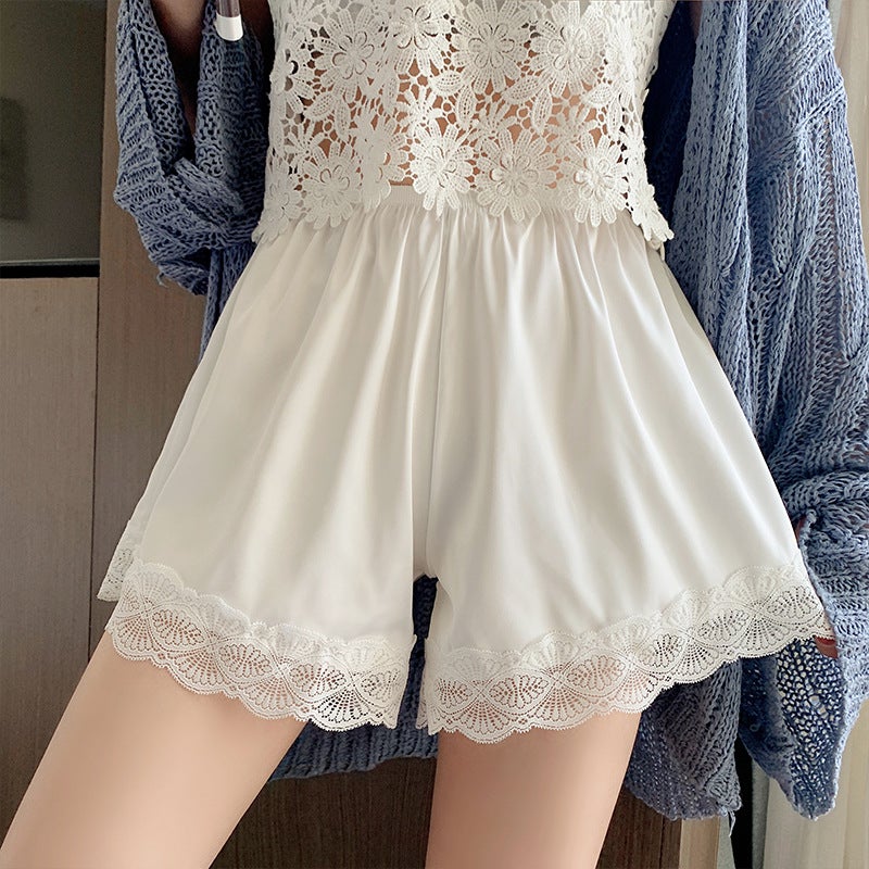 2021 New Womens Safety Shorts Breathable Large Size White-Shell Lace 