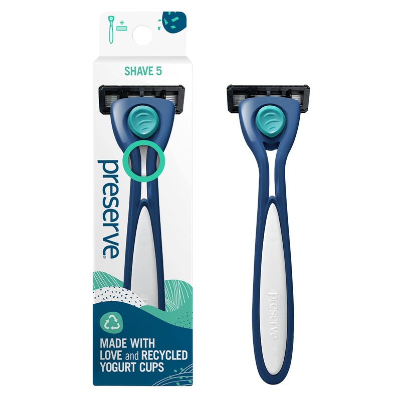Preserve Shave 5 Five Blade Refillable Razor, Made from Recycled Materials, Navy Blue - Image 1
