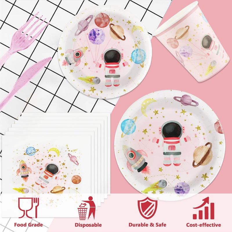 Resflyar 120 PCS Space Party Supplies  Disposable Pink Moon Star Paper Plates Napkins Knives Forks Cups  Outer Space Planet Tableware Set for Birthday  Bachelorette  Baby Shower Decor  Serves 20 Guests - Image 2